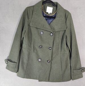 Thread & Supply Pea Coat Women's XL Green Wool Pockets Lined Double Breasted